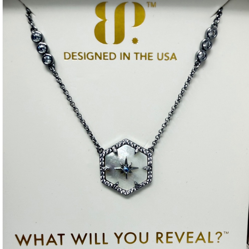 Bomb Party Two Hearts One Memory Moonstone Mother of Pearl Necklace Hematite